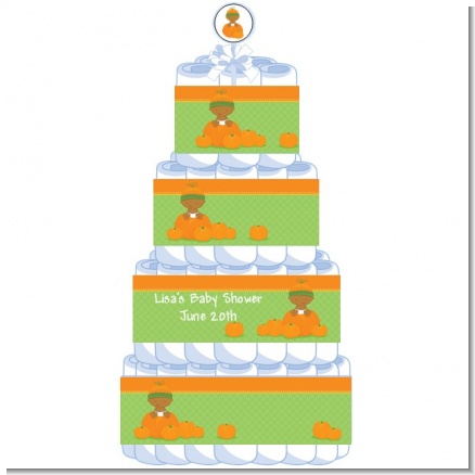 Pumpkin Baby African American - Personalized Baby Shower Diaper Cake 4 Tier