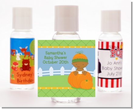 Pumpkin Baby African American - Personalized Baby Shower Hand Sanitizers Favors