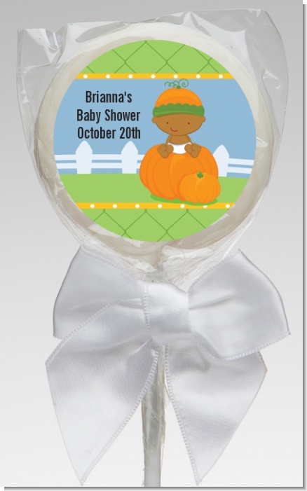 Pumpkin Baby African American - Personalized Baby Shower Lollipop Favors