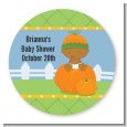 Pumpkin Baby African American - Round Personalized Baby Shower Sticker Labels thumbnail