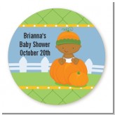 Pumpkin Baby African American - Round Personalized Baby Shower Sticker Labels