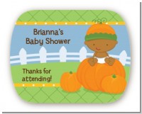 Pumpkin Baby African American - Personalized Baby Shower Rounded Corner Stickers