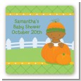 Pumpkin Baby African American - Square Personalized Baby Shower Sticker Labels thumbnail