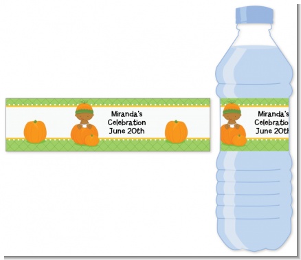 Pumpkin Baby African American - Personalized Baby Shower Water Bottle Labels