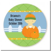 Pumpkin Baby Asian - Round Personalized Baby Shower Sticker Labels