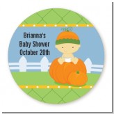 Pumpkin Baby Asian - Round Personalized Baby Shower Sticker Labels