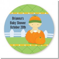 Pumpkin Baby Asian - Round Personalized Baby Shower Sticker Labels