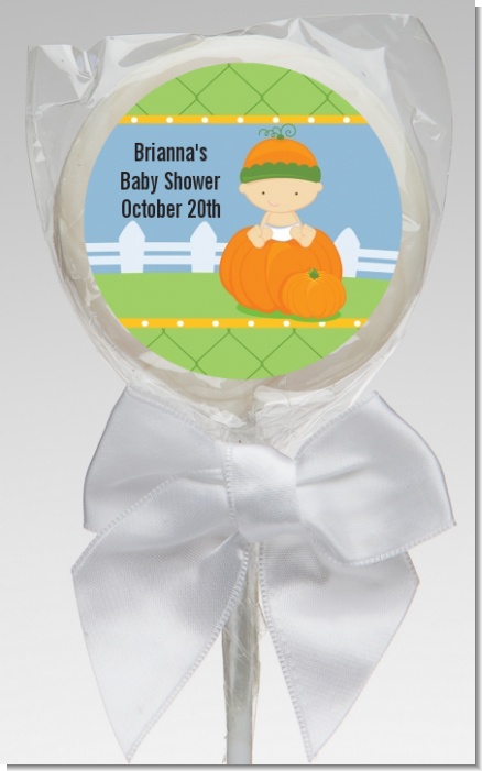 Pumpkin Baby Caucasian - Personalized Baby Shower Lollipop Favors