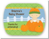 Pumpkin Baby Caucasian - Personalized Baby Shower Rounded Corner Stickers