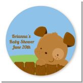 Puppy Dog Tails Boy - Round Personalized Baby Shower Sticker Labels