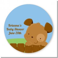 Puppy Dog Tails Boy - Round Personalized Baby Shower Sticker Labels