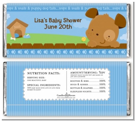Puppy Dog Tails Boy - Personalized Baby Shower Candy Bar Wrappers
