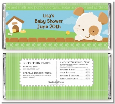 Puppy Dog Tails Neutral - Personalized Baby Shower Candy Bar Wrappers