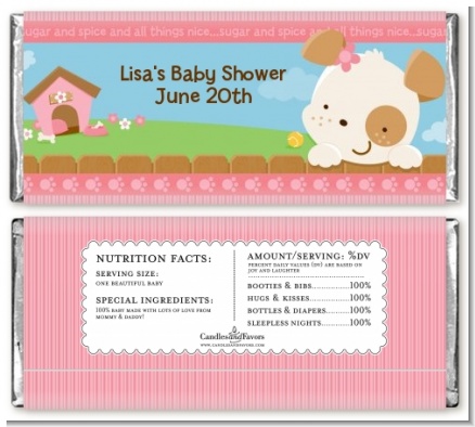 Puppy Dog Tails Girl - Personalized Baby Shower Candy Bar Wrappers