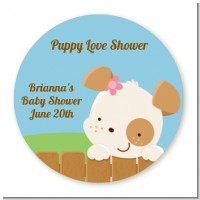 Puppy Dog Tails Girl - Round Personalized Baby Shower Sticker Labels