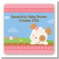 Puppy Dog Tails Girl - Square Personalized Baby Shower Sticker Labels thumbnail