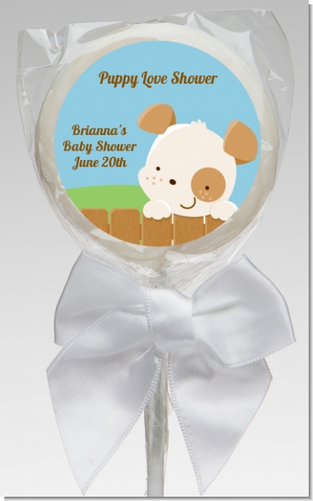 Puppy Dog Tails Neutral - Personalized Baby Shower Lollipop Favors