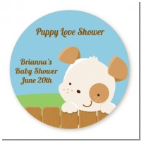 Puppy Dog Tails Neutral - Round Personalized Baby Shower Sticker Labels