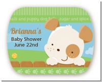 Puppy Dog Tails Neutral - Personalized Baby Shower Rounded Corner Stickers