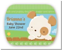 Puppy Dog Tails Neutral - Personalized Baby Shower Rounded Corner Stickers