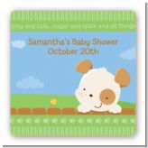 Puppy Dog Tails Neutral - Square Personalized Baby Shower Sticker Labels
