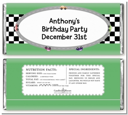 Race Car - Personalized Birthday Party Candy Bar Wrappers
