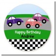 Race Car - Round Personalized Birthday Party Sticker Labels thumbnail
