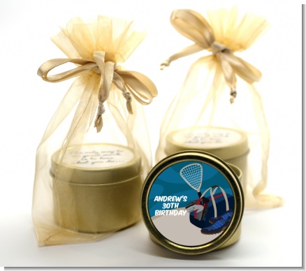 Racquetball - Birthday Party Gold Tin Candle Favors