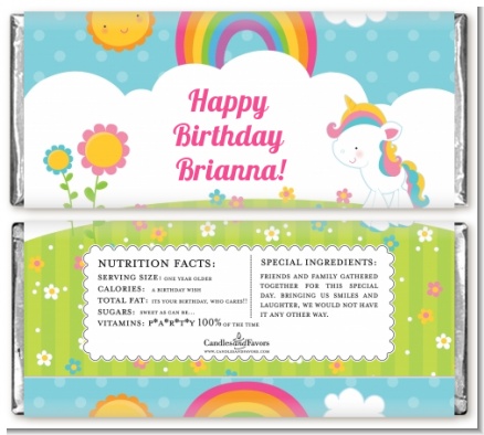 Rainbow Unicorn - Personalized Birthday Party Candy Bar Wrappers