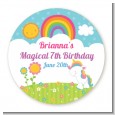 Rainbow Unicorn - Round Personalized Birthday Party Sticker Labels thumbnail
