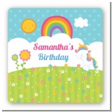Rainbow Unicorn - Square Personalized Birthday Party Sticker Labels