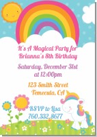 Rainbow Unicorn - Birthday Party Invitations