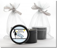 Ready To Pop Blue - Baby Shower Black Candle Tin Favors