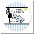 Ready To Pop Blue - Round Personalized Baby Shower Sticker Labels thumbnail