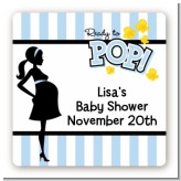 Ready To Pop Blue - Square Personalized Baby Shower Sticker Labels Ready To Pop Blue - Square Personalized Baby Shower Sticker Labels