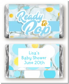 Ready To Pop Blue Gold - Personalized Baby Shower Mini Candy Bar Wrappers