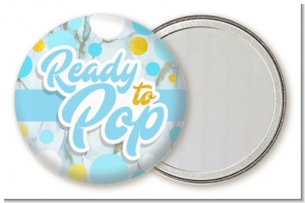 Ready To Pop Blue Gold - Personalized Baby Shower Pocket Mirror Favors