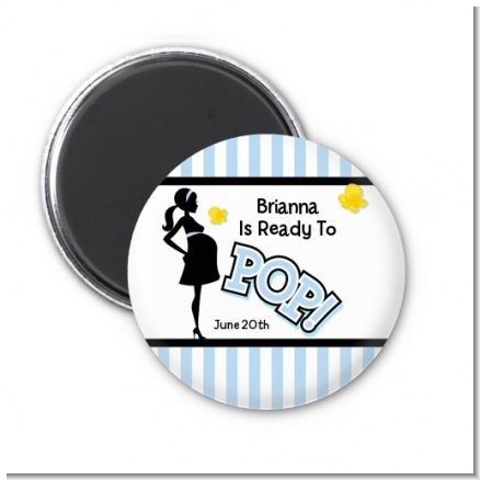 Ready To Pop Blue - Personalized Baby Shower Magnet Favors