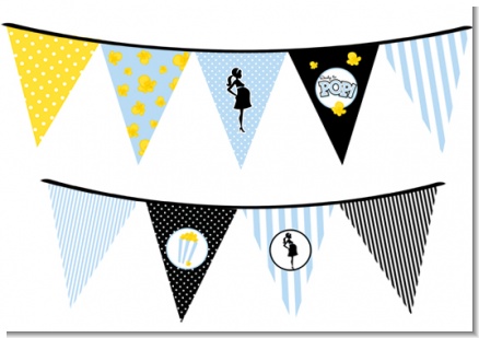 Ready To Pop Blue - Baby Shower Themed Pennant Set