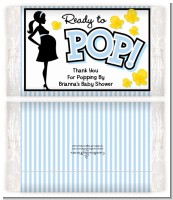 Ready To Pop Blue - Personalized Popcorn Wrapper Baby Shower Favors