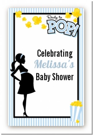 Ready To Pop Blue - Custom Large Rectangle Baby Shower Sticker/Labels