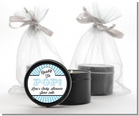 Ready To Pop Blue Stripes - Baby Shower Black Candle Tin Favors