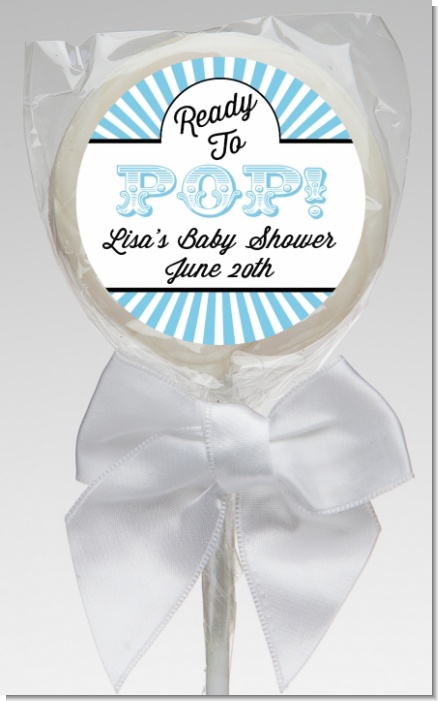 Ready To Pop Blue Stripes - Personalized Baby Shower Lollipop Favors