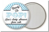 Ready To Pop Blue Stripes - Personalized Baby Shower Pocket Mirror Favors