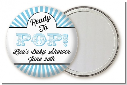 Ready To Pop Blue Stripes - Personalized Baby Shower Pocket Mirror Favors