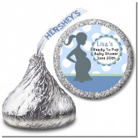 Ready To Pop Blue with white dots - Hershey Kiss Baby Shower Sticker Labels