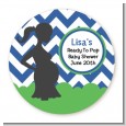 Ready To Pop Chevron Blue and Green - Round Personalized Baby Shower Sticker Labels thumbnail