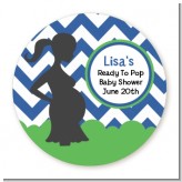 Ready To Pop Chevron Blue and Green - Round Personalized Baby Shower Sticker Labels