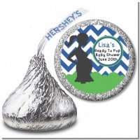 Ready To Pop Chevron Blue and Green - Hershey Kiss Baby Shower Sticker Labels
