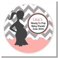 Ready To Pop Chevron Gray and Salmon Pink - Round Personalized Baby Shower Sticker Labels thumbnail